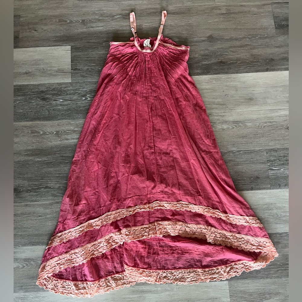 FREE PEOPLE Vintage Pink Cotton High Low Slip Dress